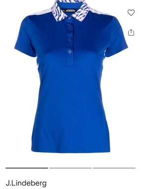 J.Lindeberg Royal Blue Short-Sleeve Button Down Polo with Patterned Collar